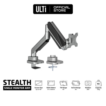 ULTi Stealth Heavy-Duty Monitor Arm, Compatible w/ Ultrawide Monitors, up to 49 Inch (Horizontal Orientation), 15kg Load