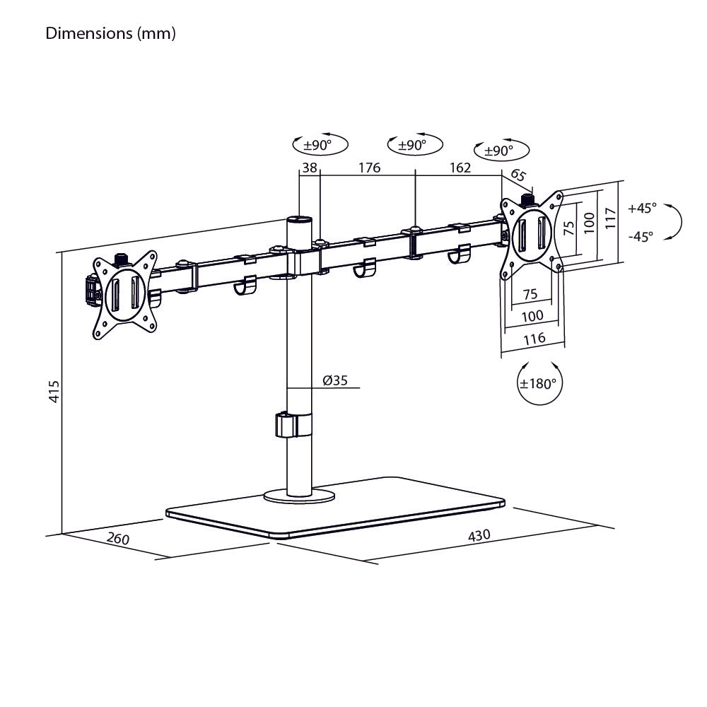 Ergo Dual Free Standing Monitor Stand | T41