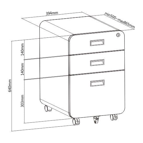 ULTi Vulcan 3-Drawer Mobile Steel Vault Storage Drawer File Cabinet