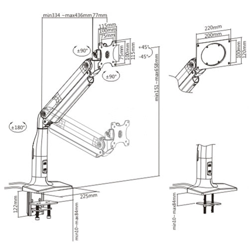 ULTi Ultra Monitor Arm - Fits up to 18kg & 49 inch Ultrawide Monitor, Clamp-on Desk Stand w/ USB Ports & VESA 200x100mm