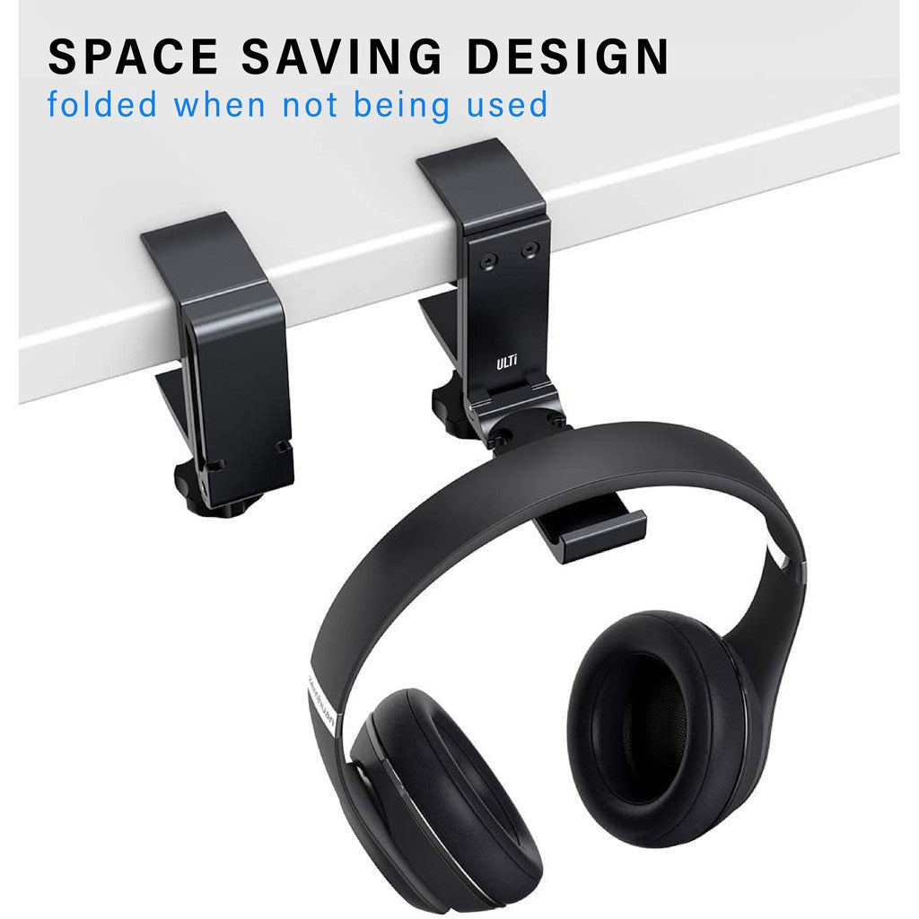 ULTi Headphone Mount Hanger Stand with Cable Organiser, Foldable Design, Aluminium Headset Stand, Under Desk Holder