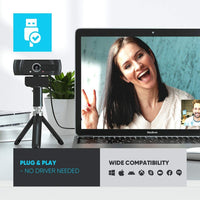C900 Webcam with Microphone & Privacy Cover, 1080P HD Streaming USB Computer Webcam, Webcam [Plug and Play] for PC Video