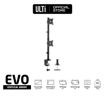 ULTi Evo Dual Computer Monitor Desk Mount Stand Vertical Array for 2 Screens up to 32 inches