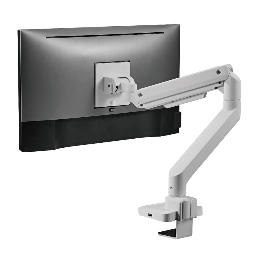 ULTi Vulcan Heavy Duty Desk Monitor Arm, USB-A & USB-C Ports - Polished Silver & Matte White