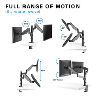 ULTi Aero Dual Gas Spring Monitor Arm - Monitor Desk Mount with Pole for 32 Inch Flat & Curve Monitors - VESA Compatible