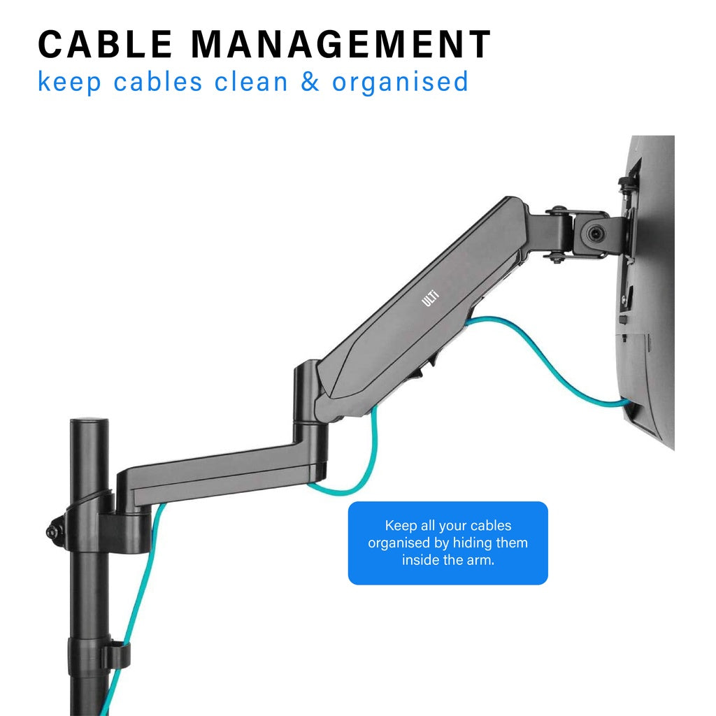 ULTi Aero Dual Gas Spring Monitor Arm - Monitor Desk Mount with Pole for 32 Inch Flat & Curve Monitors - VESA Compatible