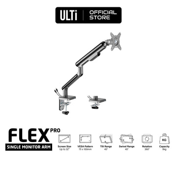 ULTi Flex Pro Single Monitor Arm with USB 3.0 & Type-C Ports - VESA Compatible