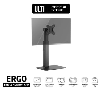ULTi Ergo Free Standing Monitor Mount Desk Stand, Spring Height Adjustable Monitor Arm for Screens up to 32 inches