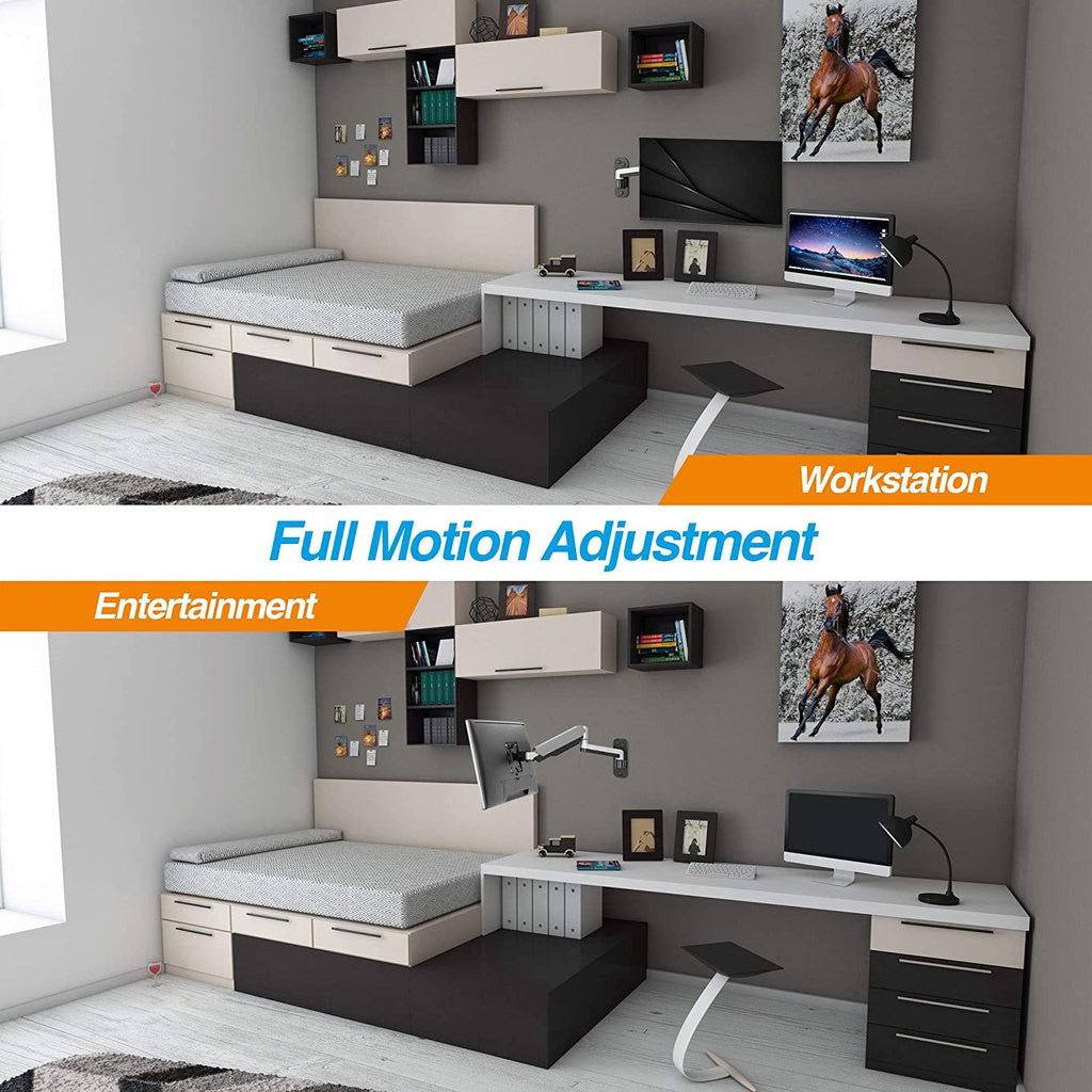 ULTi Stealth Monitor Wall Mount, Gas Spring Built-in Full Motion Arm for Flat & Curved Screen, VESA, Cable Management, up to 32&