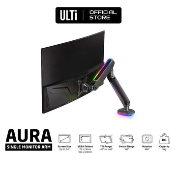 ULTi AURA RGB Monitor Arm - Compatible with most 34 inch Monitors: VESA 75x75mm & 100x100mm
