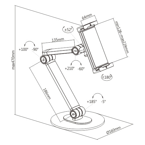 ULTi Tablet Holder for 4.7 to 12.9 inch Screens - Ergonomic Design: Swivel, Tilt & Rotate [Free-Standing Design]