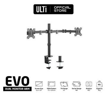 ULTi Evo Dual LCD Monitor Desk Mount Stand Heavy Duty Fully Adjustable fits 2 / Two Screens up to 32"