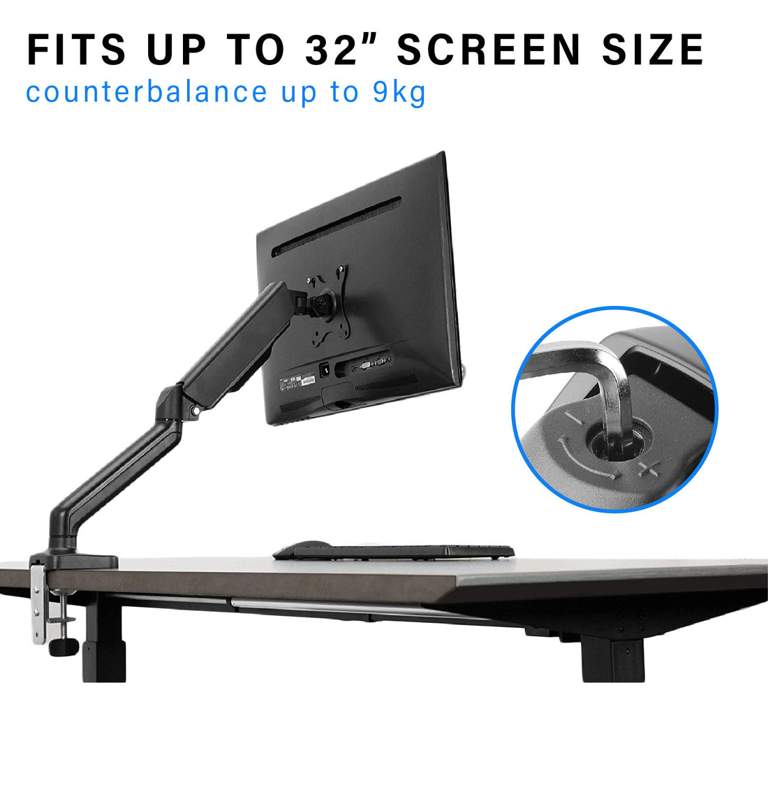 ULTi Verge Gas Spring Monitor Desk Mount, Full Motion Swivel Monitor Arm, VESA Stand with C Clamp, Grommet Mounting, Up to 32&