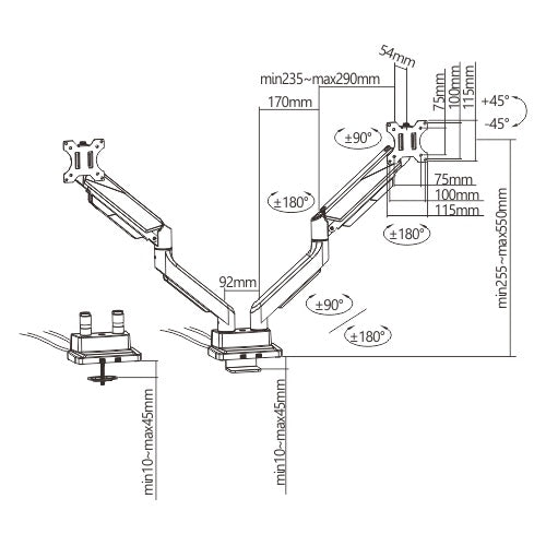 ULTi Vega Heavy Duty Dual Monitor Arm with USB 3.0 Ports, Compatible with 34, 38, 43, 49 Inch Ultrawide & OLED Monitors