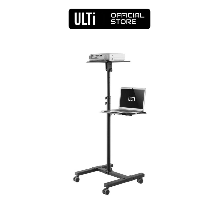 ULTi Projector & Laptop Stand, Rolling Cart w/ Ventilated Tray, Height & Tilt Adjustable, Presentation Trolley w Casters