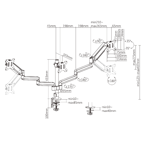 Aero Triple Monitor Arm | T22