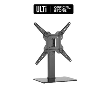 ULTi Free-Standing Tabletop TV Stand with Glass Base, Swivel, Height Adjustable & Cable Management Built-in