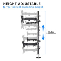 ULTi Evo Quad Monitor Mount Desk Stand, Height Adjustable & Ergonomic, Fits 4 Screens, VESA, Clamp-on & Grommet Compatible