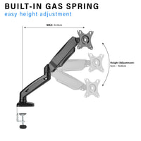 ULTi Verge Gas Spring Monitor Desk Mount, Full Motion Swivel Monitor Arm, VESA Stand with C Clamp, Grommet Mounting, Up to 32'