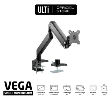 ULTi Ti Premium Aluminium Heavy Duty Gas Spring Arm for 38, 43, 49 Inch Monitor, with Built-in USB 3.0, Audio, Mic Ports