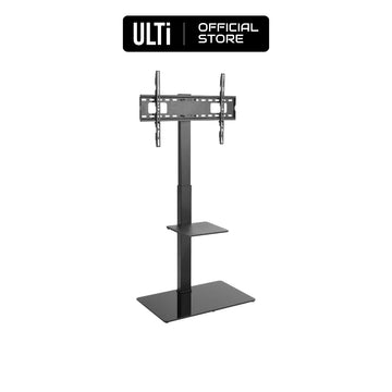 ULTi Swivel TV Floor Stand with Shelf and Glass Base Compatible with Most 70 inch TVs