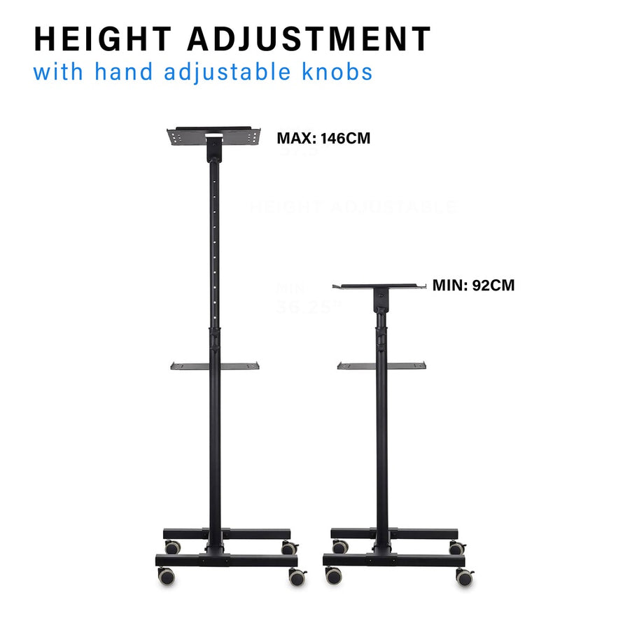 ULTi Projector & Laptop Stand, Rolling Cart w/ Ventilated Tray, Height & Tilt Adjustable, Presentation Trolley w Casters