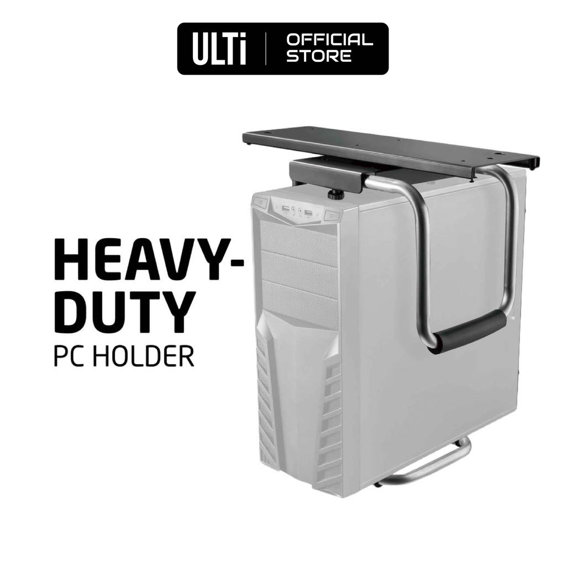ULTi Heavy-duty PC Holder Case with Sliding Track, Under-desk Installation, 360° Swivel & 30kg Weight Load Capacity