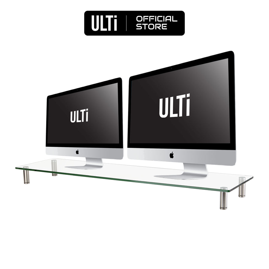 ULTi Premium Tempered Glass Monitor Stand Riser Shelf, Height & Tilt Adjustable for 2 Screens, Laptop, Speaker & Printer