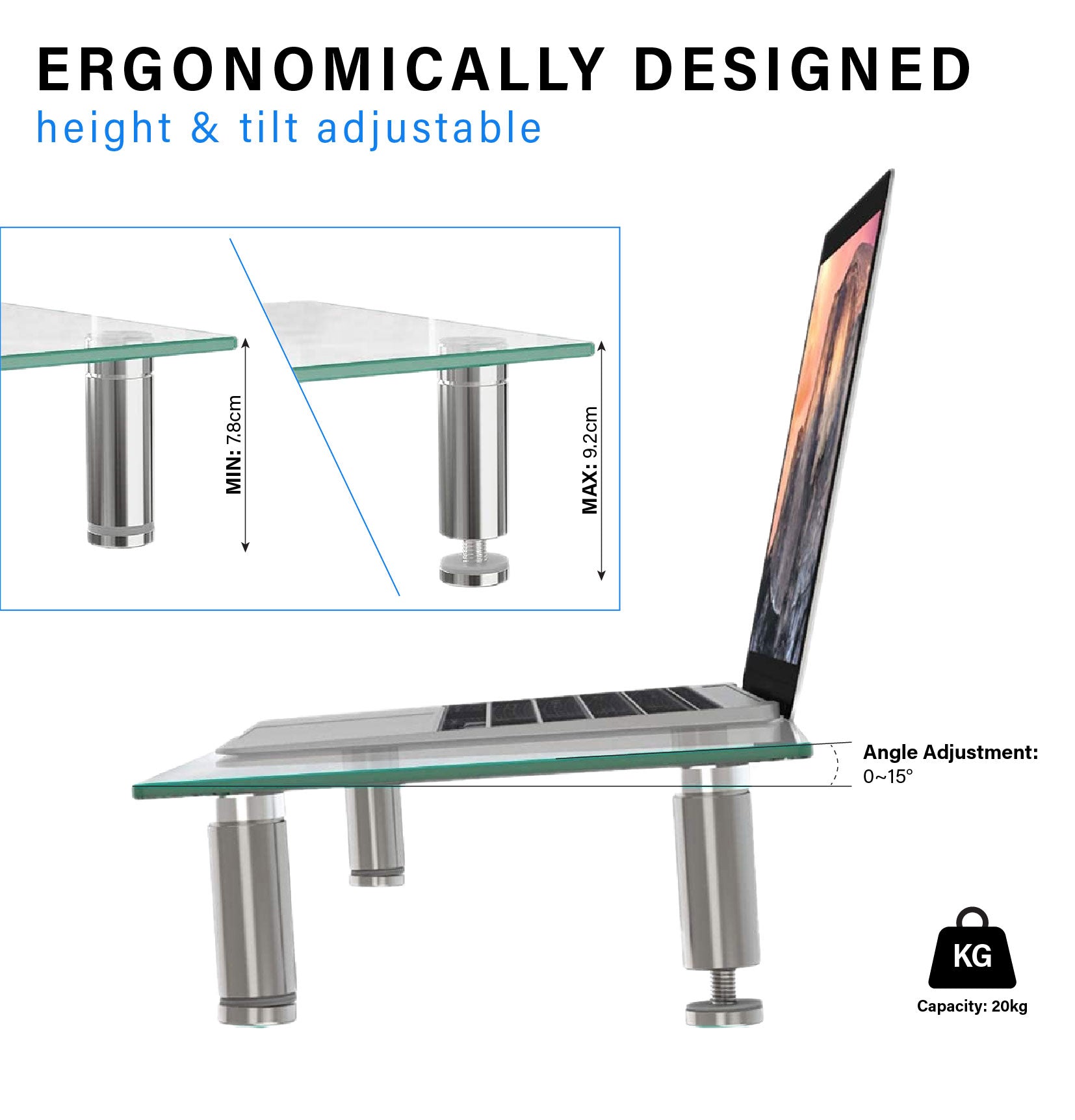 ULTi Premium Tempered Glass Monitor Stand Riser Shelf