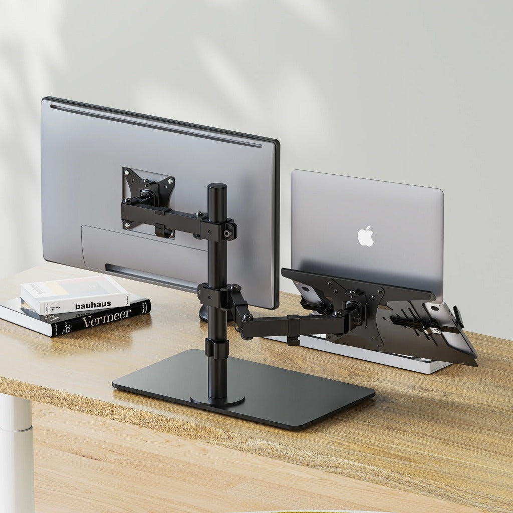 ULTi EVO Dual Monitor Arm Stand with Freestanding Base & Laptop Tray