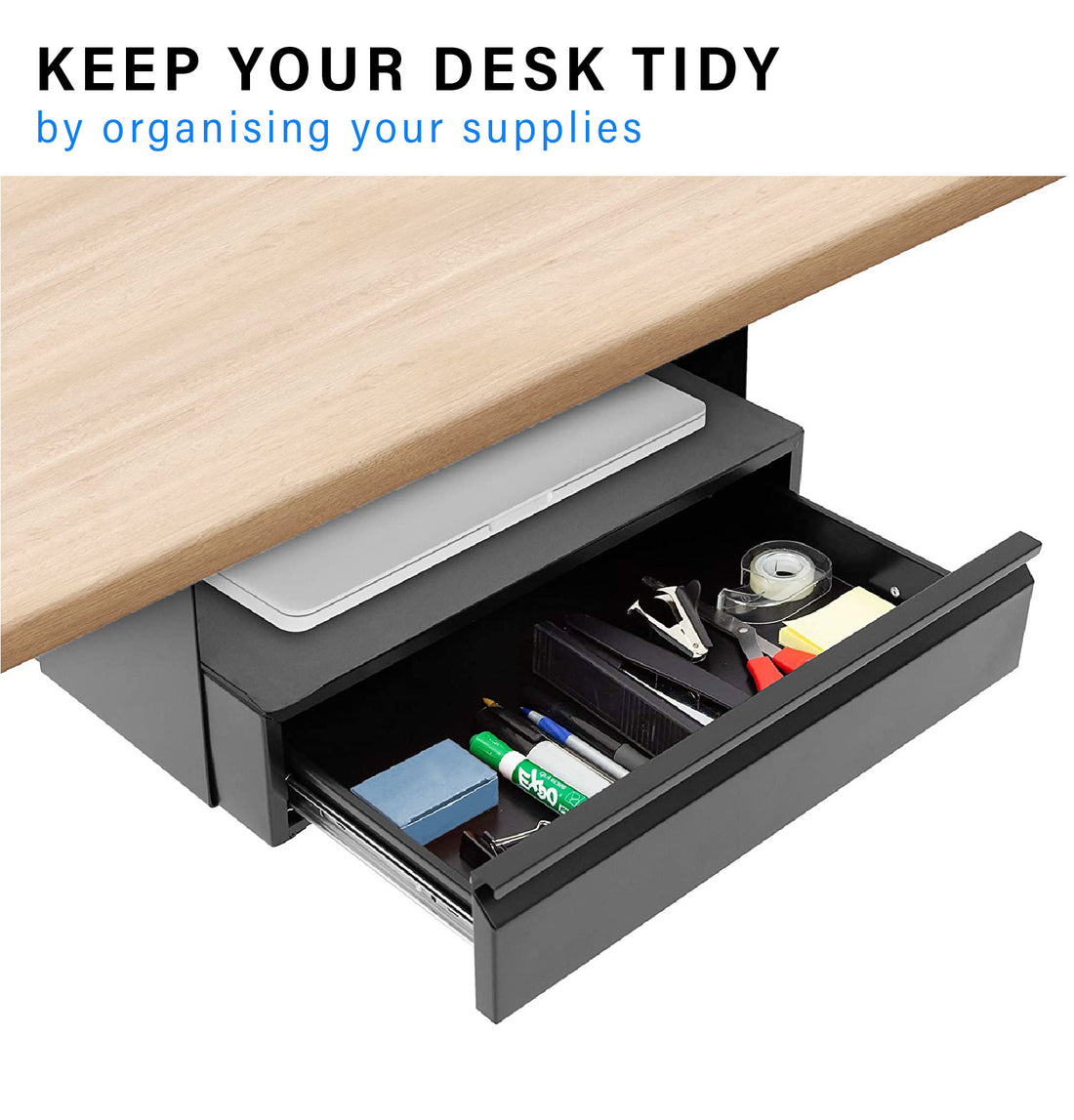 ULTi Under Desk Pull-Out Drawer with Laptop Shelf, Mounted Office Storage Organizer Cabinet for Standing Desk Table 45cm