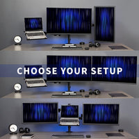 ULTi EVO Triple Monitor Arm, 3 Screen Desk Mount Stand For Computer Monitors, 21, 24, 27 Inch Screens, VESA, Clamp & Grommet