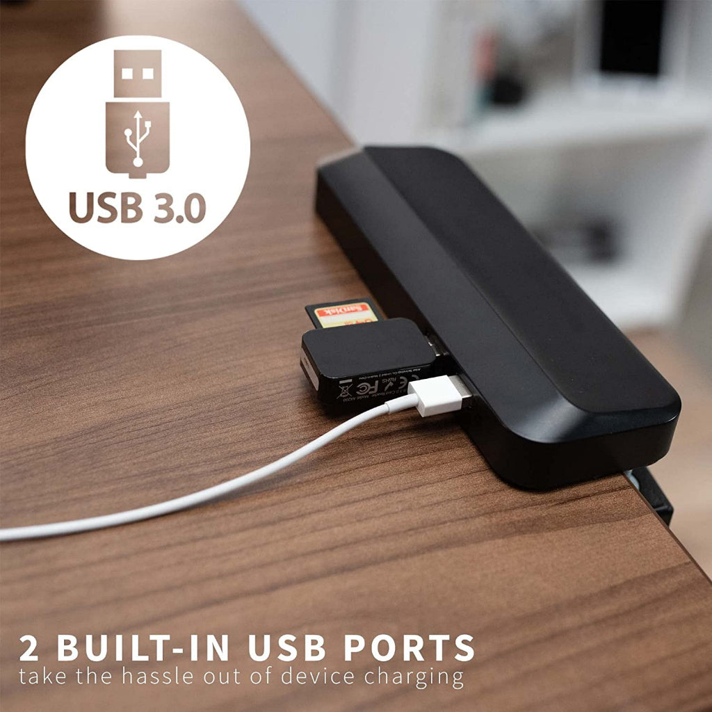ULTi Clamp-On PC Holder with USB 3.0 Ports - No Drilling Required - Wall Mountable [Patented Design]