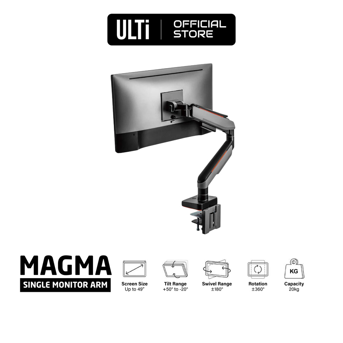 ULTi Magma Heavy-duty Monitor Arm for Ultrawide Monitors (up to 20kg & 49 inch)