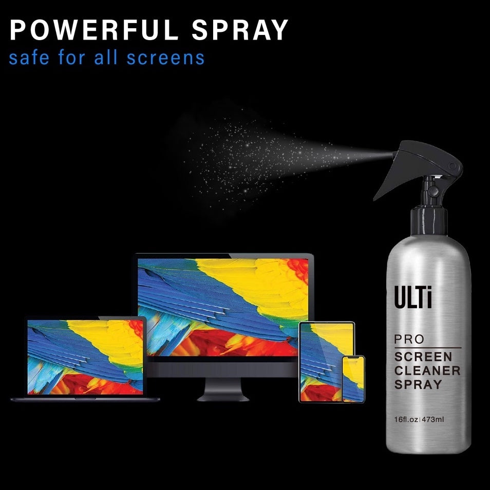 ULTi Screen Cleaner Spray [PRO] with Microfibre Cloth, Compatible with TV, Monitor, Laptop, iPad, iPhone, Tablet Screens