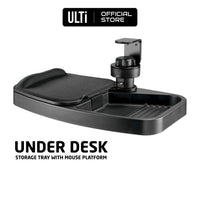 ULTi Clamp-on Storage Tray, Under Desk Drawer with Mouse Pad & Wrist Rest, Office Desk Organizer - Stash & Swivel Design