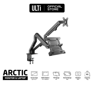 ULTi Arctic Monitor Arm w/ Laptop Tray Desk Mount Stand, Fits 2 Monitors, 75 & 100mm VESA, up to 27'