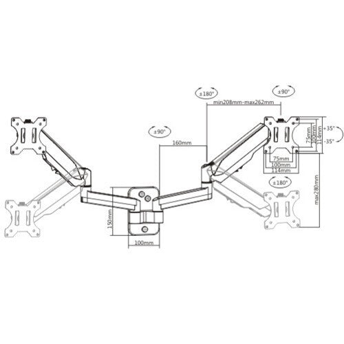 ULTi Stealth Dual Monitor Wall Mount, Gas Spring Built-in Full Motion Arm for Flat & Curved Screens, VESA, Cable Management, 32&