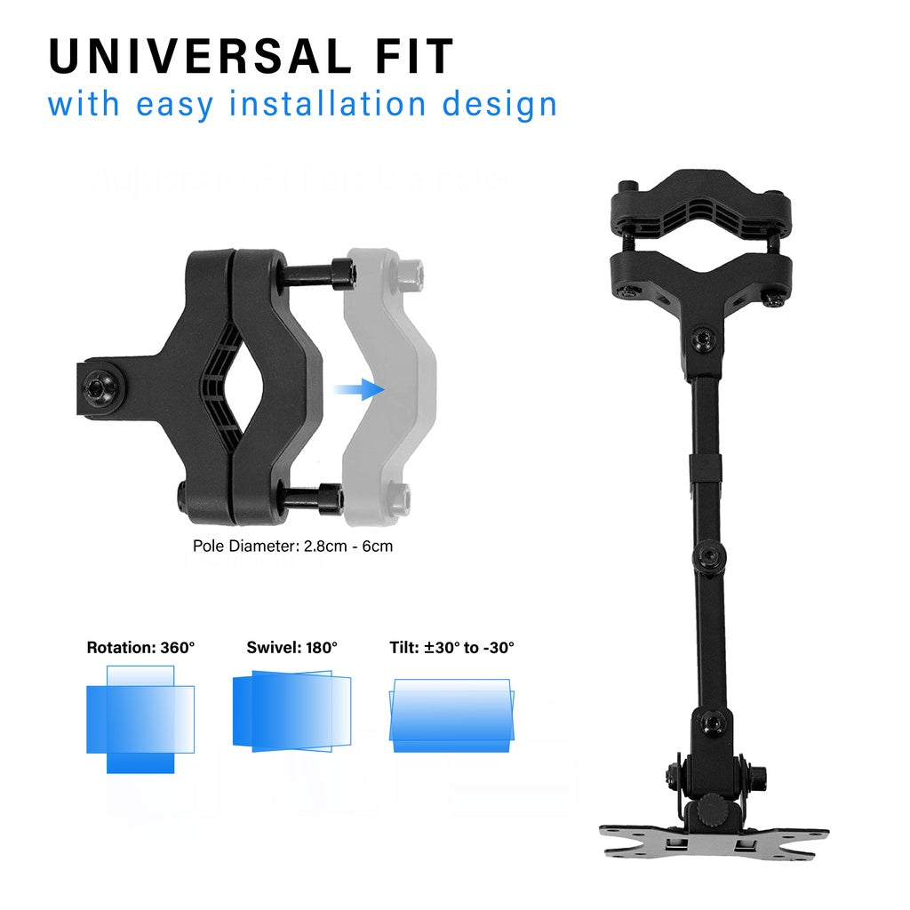 ULTi Universal Full Motion Pole Mount Bracket Monitor Arm, 75 & 100mm VESA Plate, Fits 17 to 32 inch Monitor & TV Screen