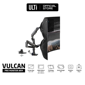 ULTi Vulcan Pro Vertical Stacking, Heavy Duty Dual Monitor Arm for 2 Monitors Up to 49”, Fits Curved & Ultrawide