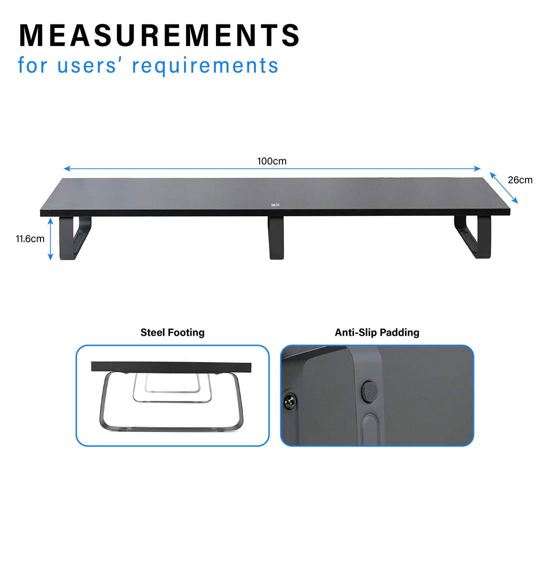 ULTi Extra Long Monitor Riser Stand, Wood & Steel Desktop, Ergonomic Desk Organizer for Dual Screens or Laptops - 100cm