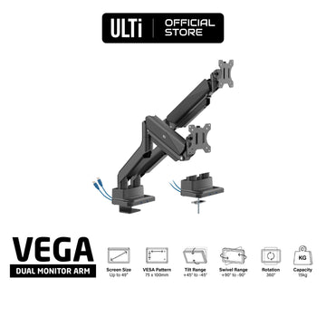 ULTi Vega Heavy Duty Dual Monitor Arm with USB 3.0 Ports, Compatible with 34, 38, 43, 49 Inch Ultrawide & OLED Monitors