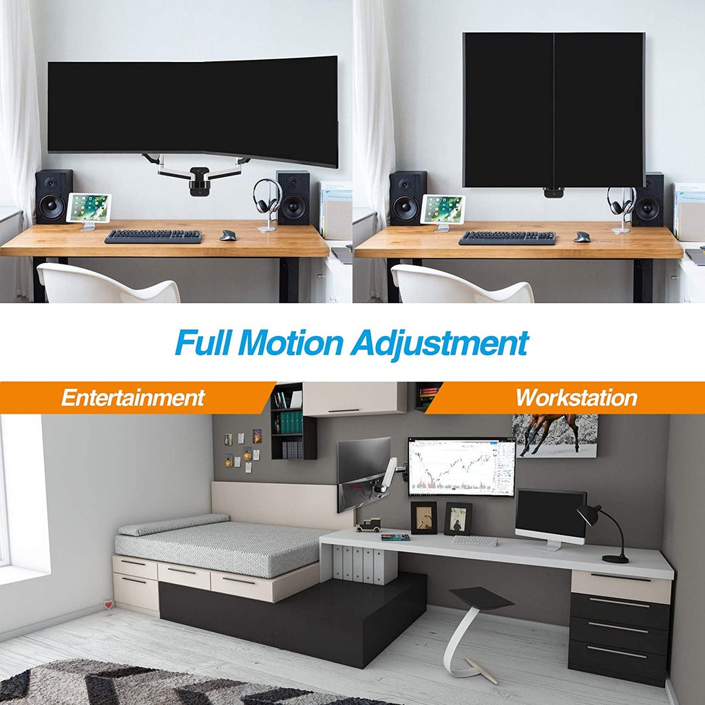 ULTi Stealth Dual Monitor Wall Mount, Gas Spring Built-in Full Motion Arm for Flat & Curved Screens, VESA, Cable Management, 32&