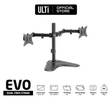 ULTi Evo Dual LED LCD Monitor Free-Standing Desk Stand for 2 Screens up to 32 Inch Heavy-Duty Fully Adjustable Arms