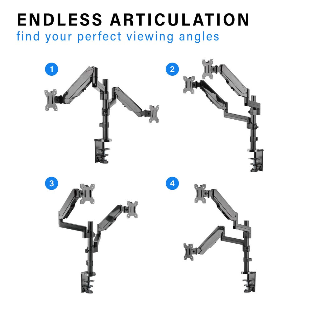 ULTi Aero Dual Gas Spring Monitor Arm - Monitor Desk Mount with Pole for 32 Inch Flat & Curve Monitors - VESA Compatible