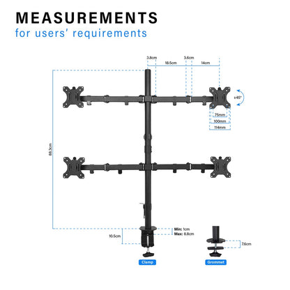 ULTi Evo Quad Monitor Mount Desk Stand