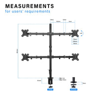 ULTi Evo Quad Monitor Mount Desk Stand, Height Adjustable & Ergonomic, Fits 4 Screens, VESA, Clamp-on & Grommet Compatible