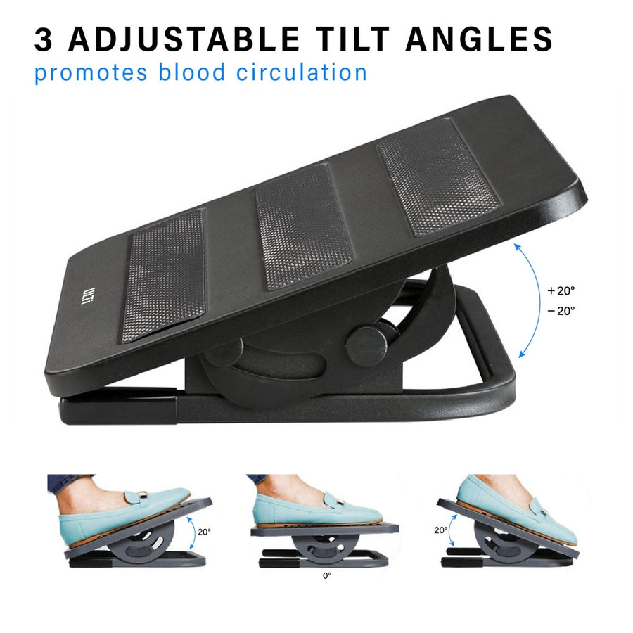 ULTi Ergonomic Footrest, Angle Tilt Adjustable with Anti-Fatigue Surface, Steel, Non-slip, Under Desk Foot Rest Mat