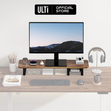 ULTi Walnut Desk Shelf System - Premium Plywood with Wool Felt Material - Monitor & Laptop Riser
