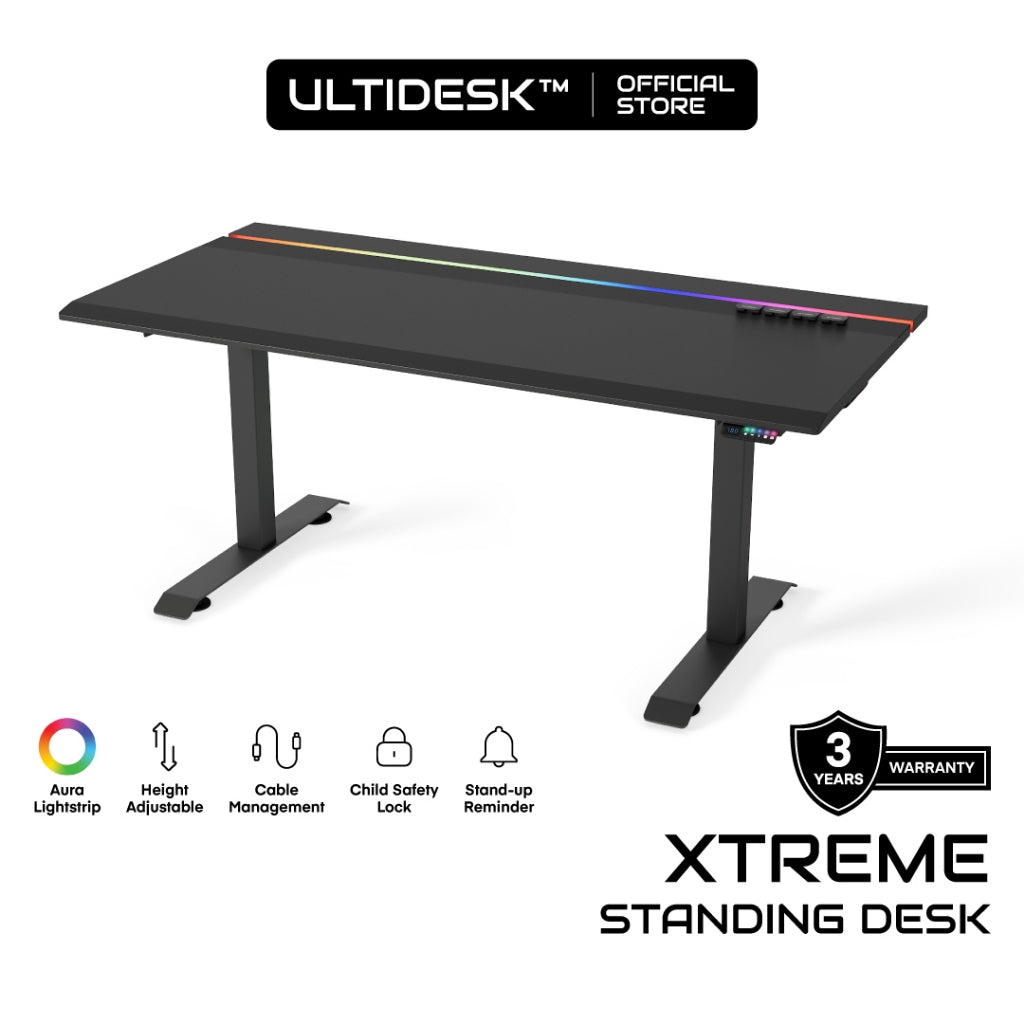 ULTIDESK™ Xtreme Standing Desk | Integrated RGB Lightstrip | Ultra Frame | Height Adjustable | Magnetic Cable Management